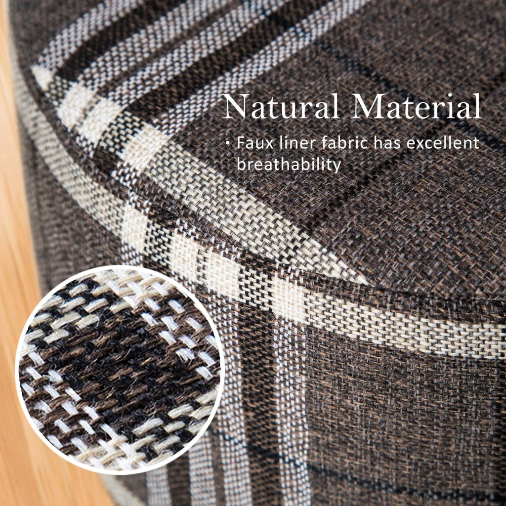 Ottoman Round Wooden Leg Foot Stool Lattice Fabric Set of 2