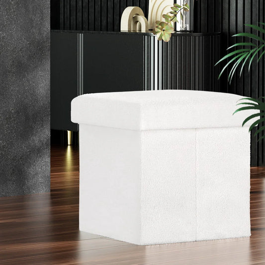 Pink white fabric ottoman storage foot with stool square teddy footrest