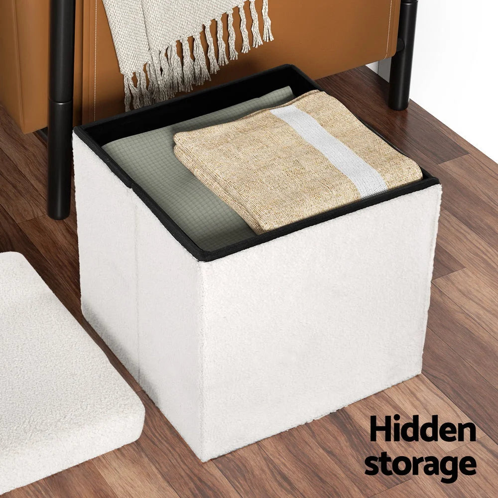 Ottoman Storage Foot Stool Square Teddy Fabric pink 785