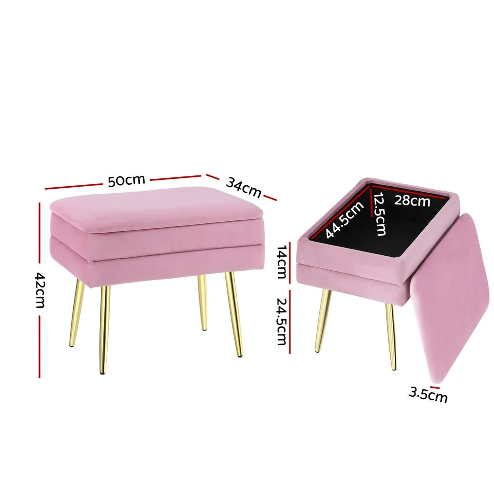 Ottoman Storage Foot Stool velvet pink furniture 274