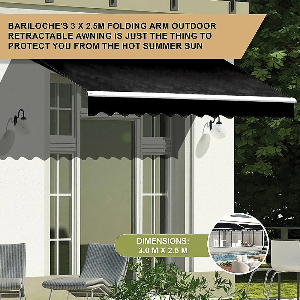 Outdoor Awning Folding Arm Retractable Sunshade Canopy 3.0m