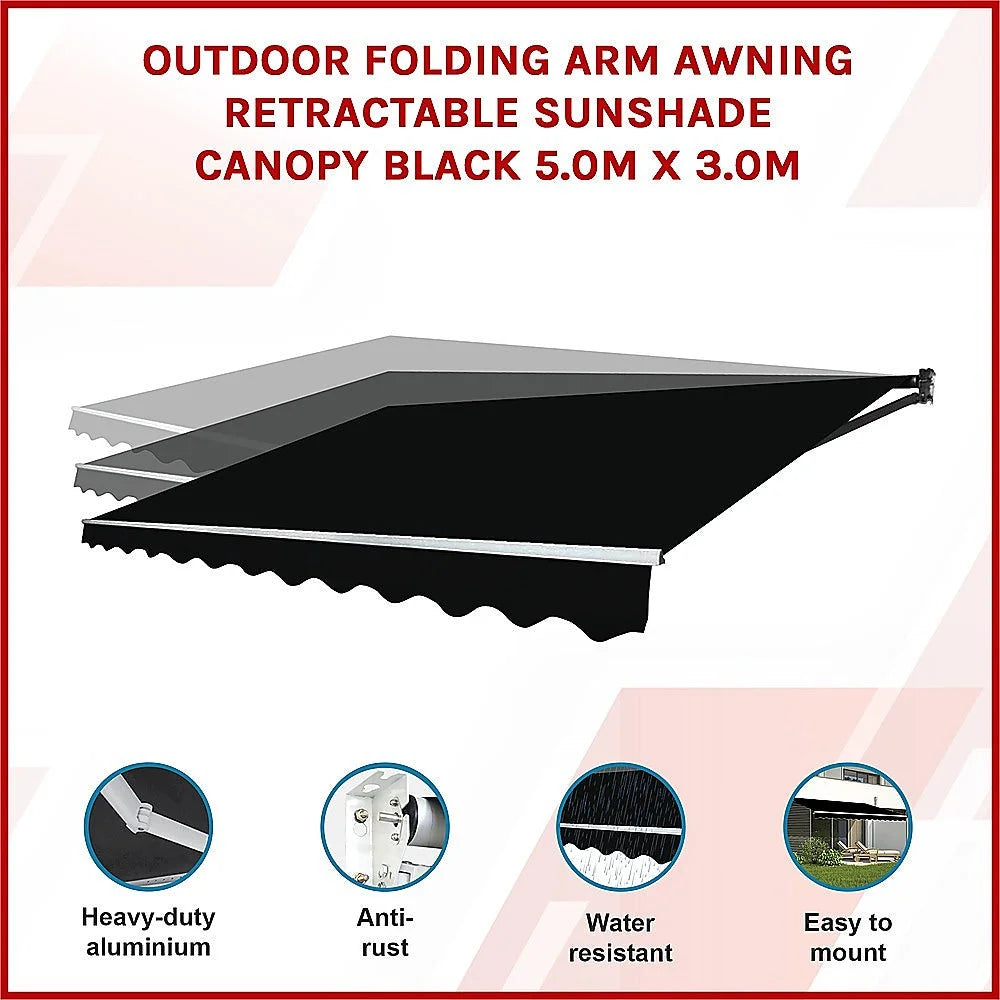 Outdoor Awning Folding Arm Retractable Sunshade Canopy 5.0m