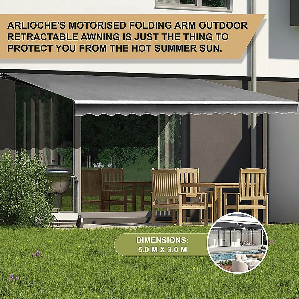Outdoor Awning Folding Arm Retractable Sunshade Canopy 5.0m