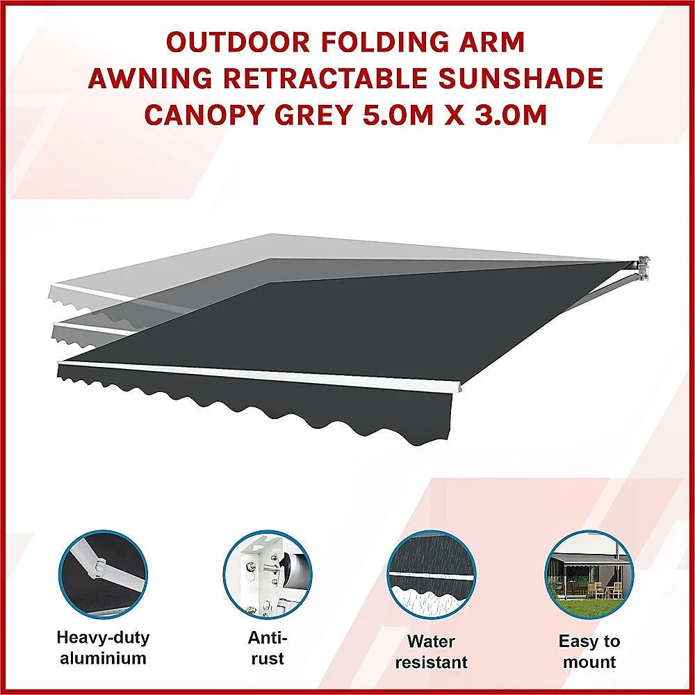 Outdoor Awning Folding Arm Retractable Sunshade Canopy 5.0m