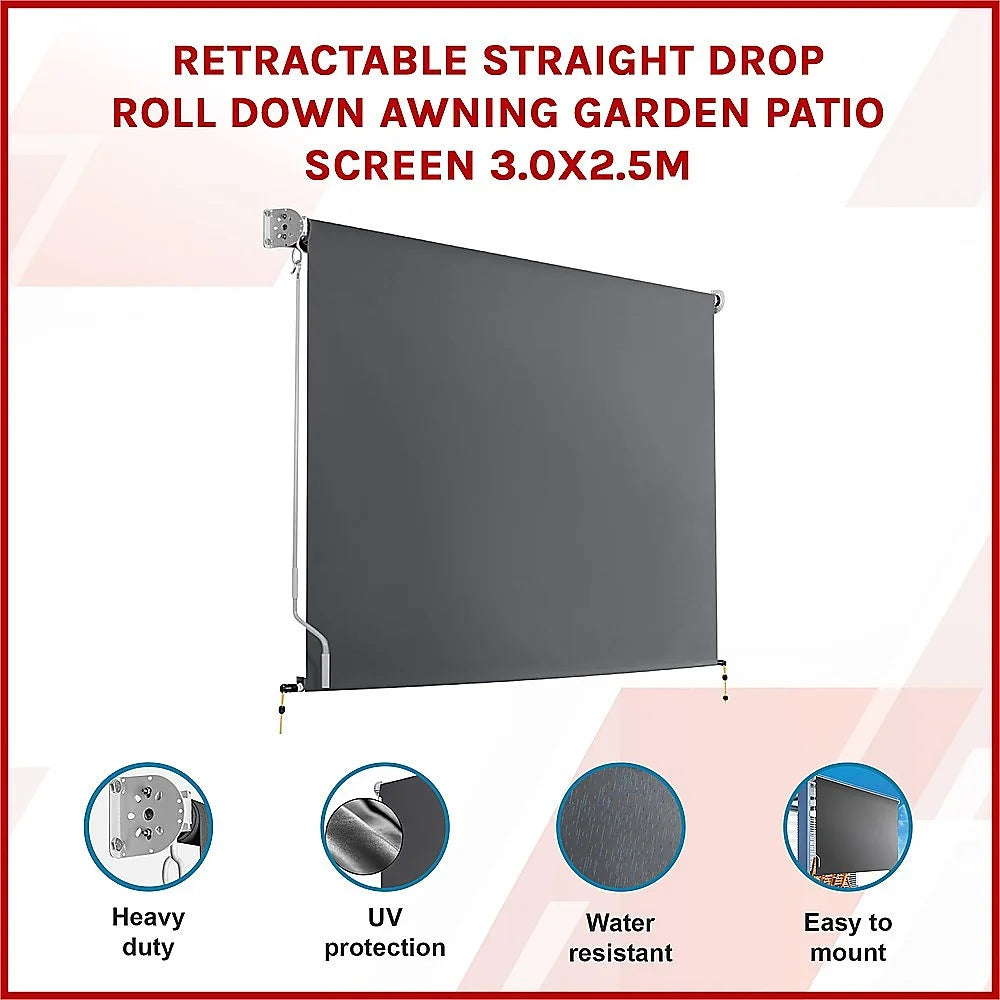 Outdoor Awning Retractable Straight Drop Roll Down Garden