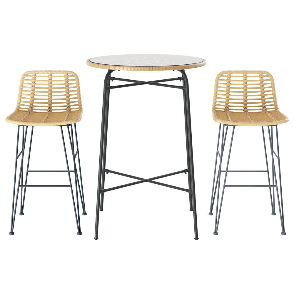 Outdoor Bar Set 3-Piece Wicker Table Chairs Patio Bistro