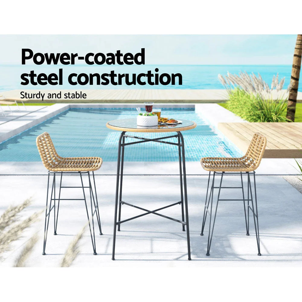 Outdoor Bar Set 3-Piece Wicker Table Chairs Patio Bistro
