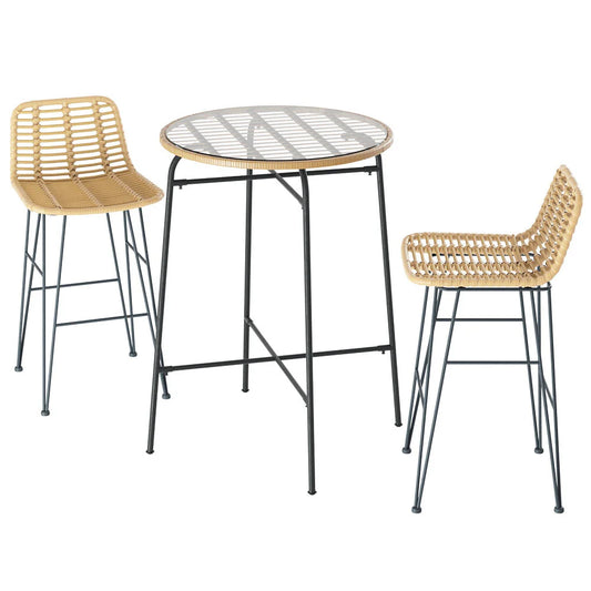 Outdoor Bar Set 3-Piece Wicker Table Chairs Patio Bistro