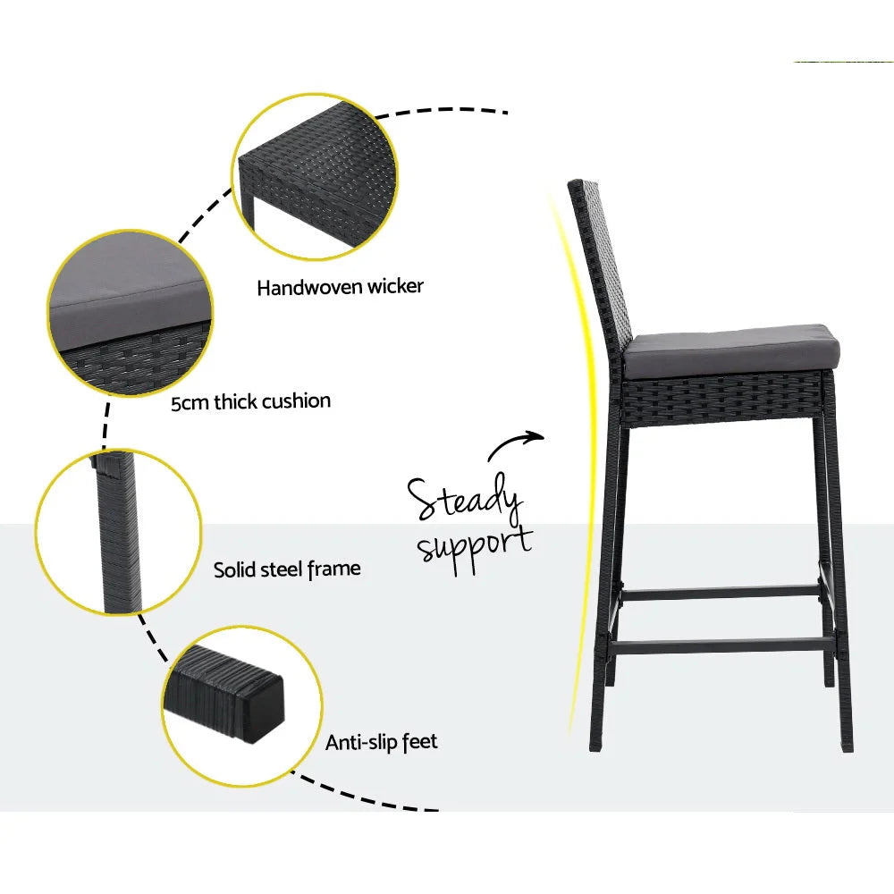 Outdoor Bar Set 3PC Patio Dining Chairs Wicker Table Stools