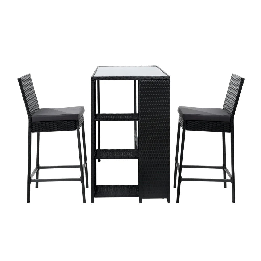 Outdoor Bar Set 3PC Patio Dining Chairs Wicker Table Stools