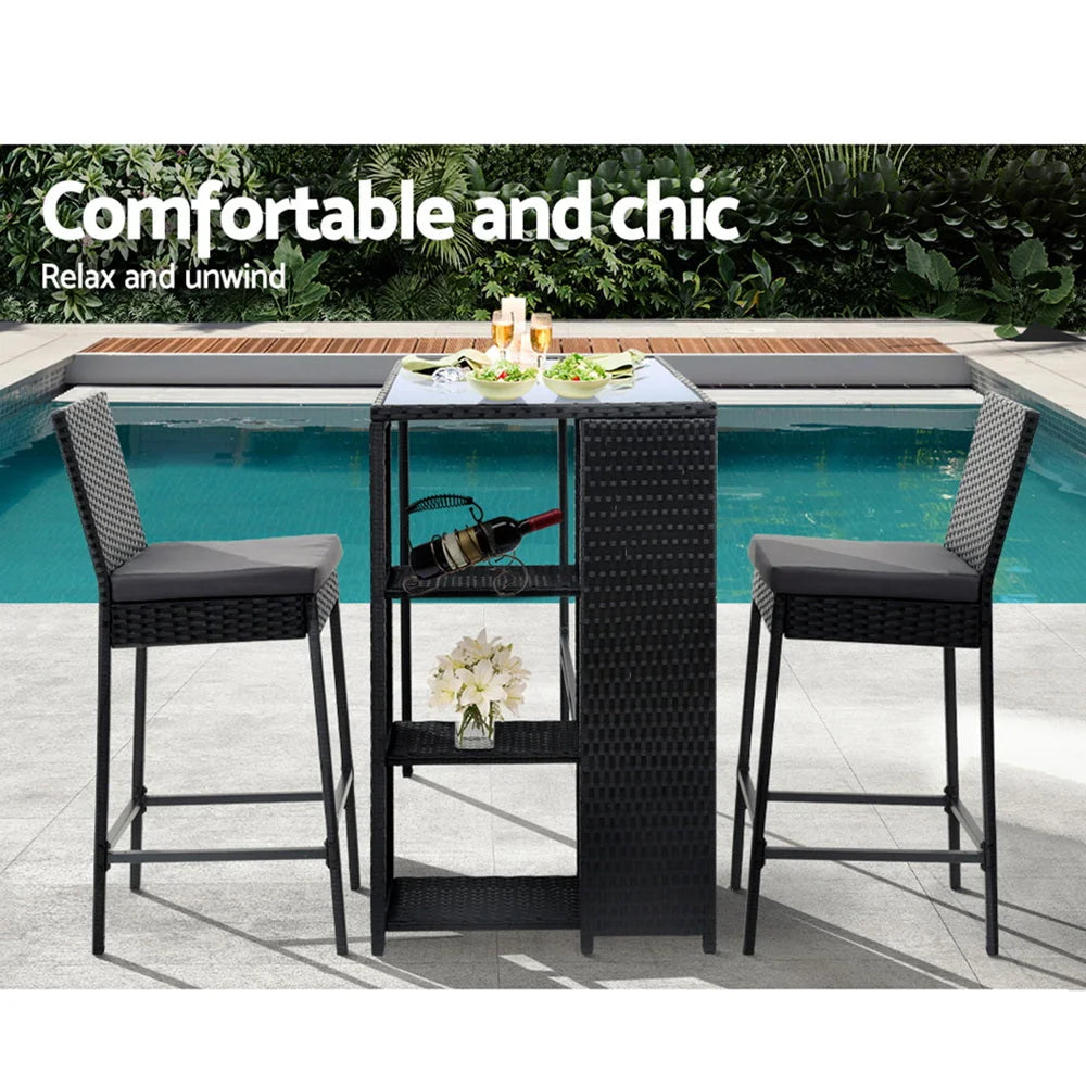 Outdoor Bar Set 3PC Patio Dining Chairs Wicker Table Stools