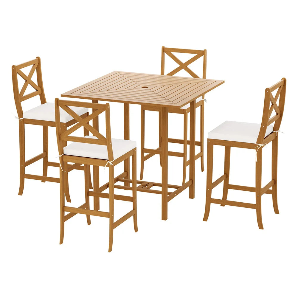 Outdoor Bar Set 5-Piece Acacia Wood Bistro Patio Table
