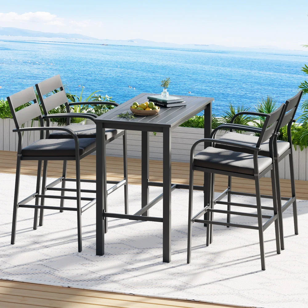 Outdoor Bar Set 5-Piece Patio Dining Chairs Aluminium Table