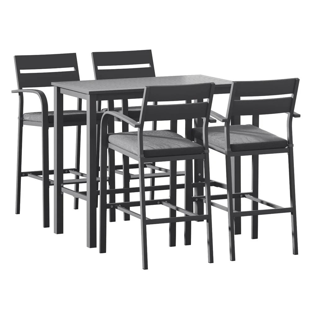 Outdoor Bar Set 5-Piece Patio Dining Chairs Aluminium Table