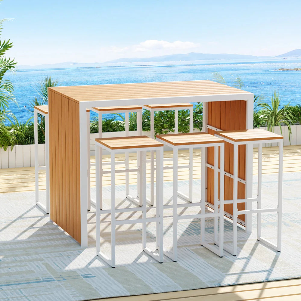 Outdoor Bar Set 7-Piece Table and Chairs Patio Bistro Set 6