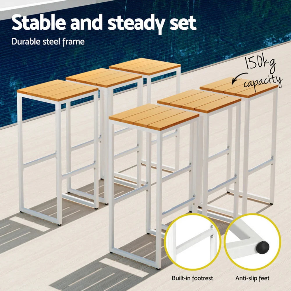 Steel Set 7 Piece Table 6 Outdoor Bar Chairs