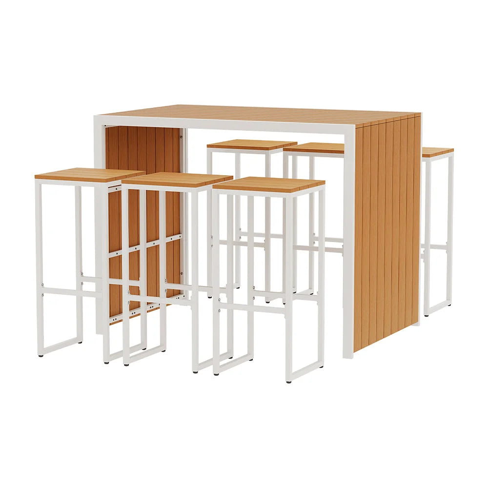 7 Piece Table 6 Outdoor Bar Chairs Set Steel