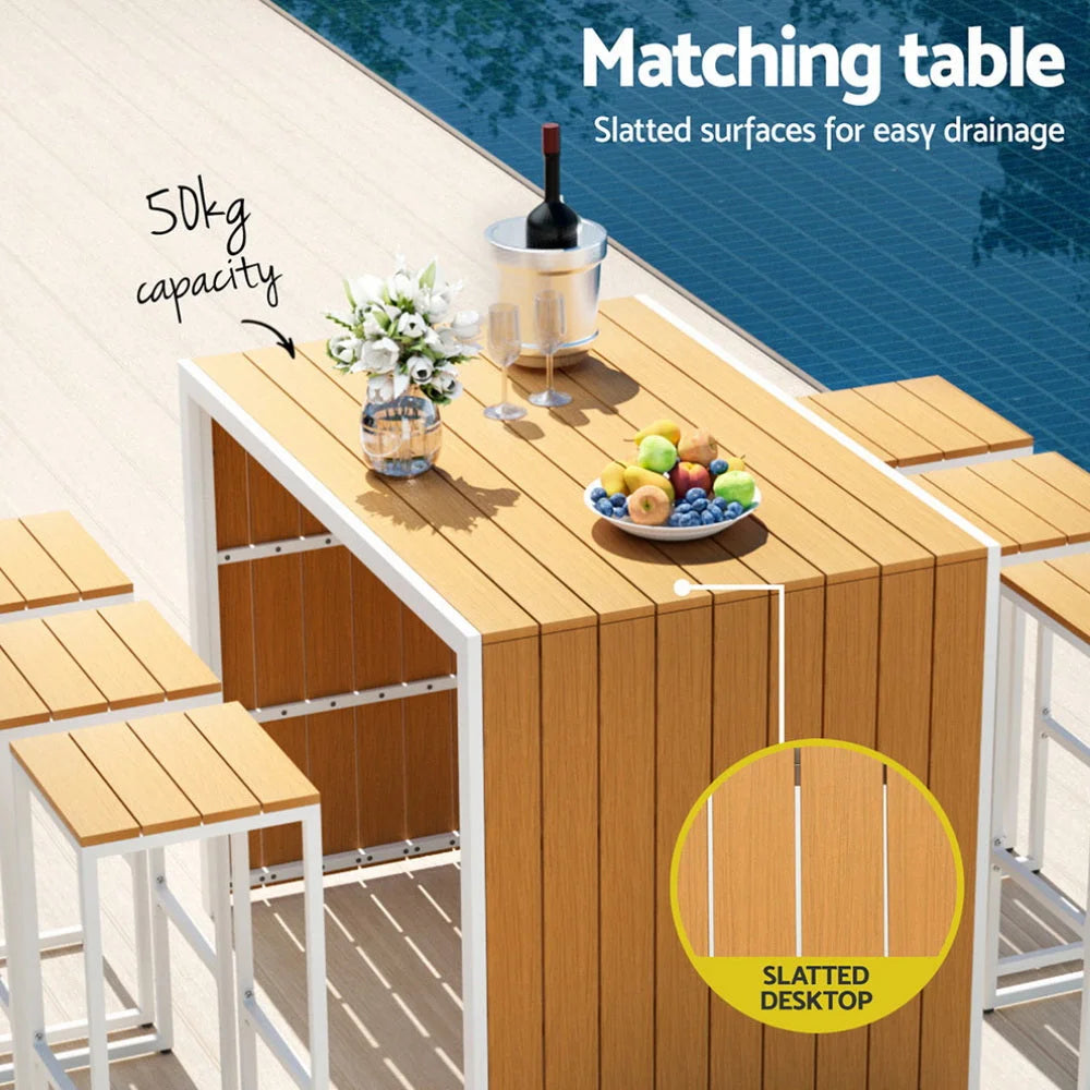 Set 7 Piece Table Bar Chairs Patio Steel