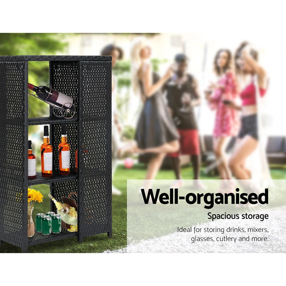 Outdoor Bar Set Table Stools Wicker Furniture 5PCS - Garden