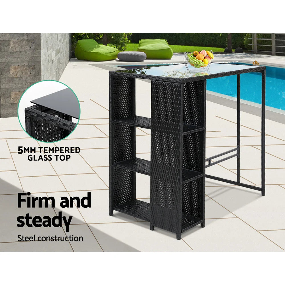 Outdoor Bar Set Table Stools Wicker Furniture 5PCS - Garden