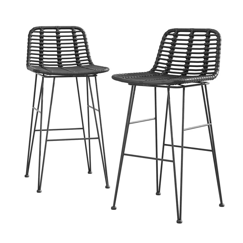 Outdoor Bar Stools 2-Piece Wicker Dining Rattan Chair