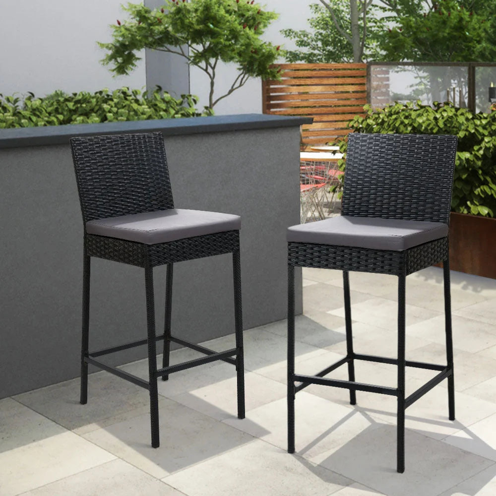 Outdoor Bar Stools Set of 2 Dining Chairs Wicker Furniture