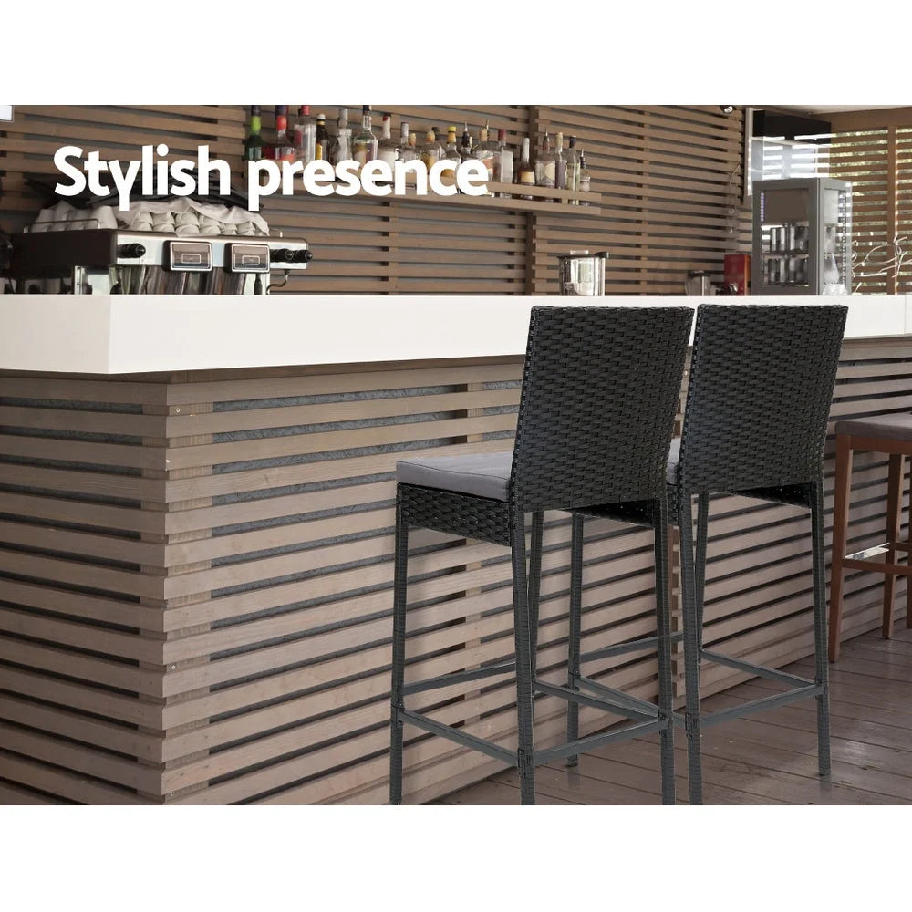 Outdoor Bar Stools Set of 2 Dining Chairs Wicker Furniture