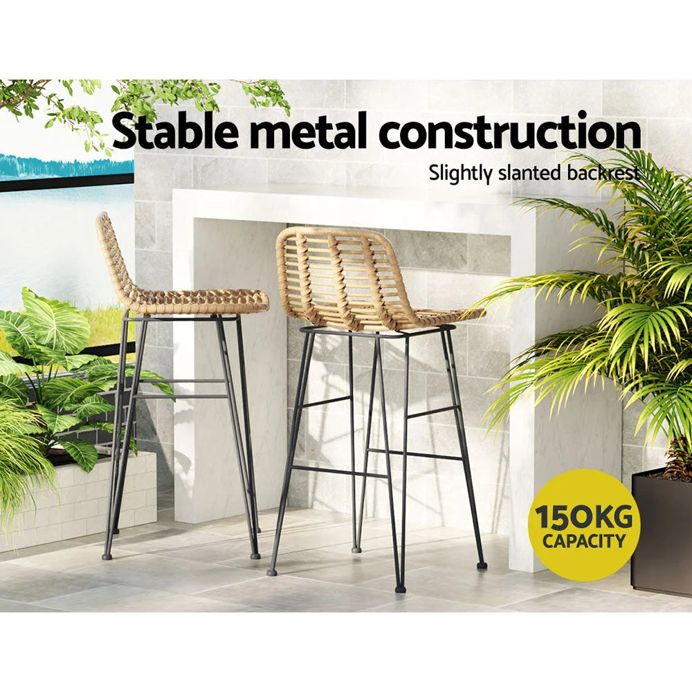 Outdoor Bar Stools Set of 2 Wicker Dining Rattan Chair