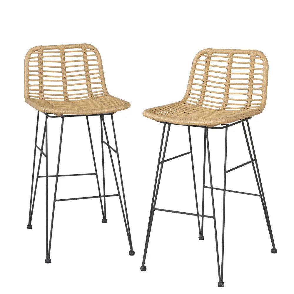 Outdoor Bar Stools Set of 2 Wicker Dining Rattan Chair
