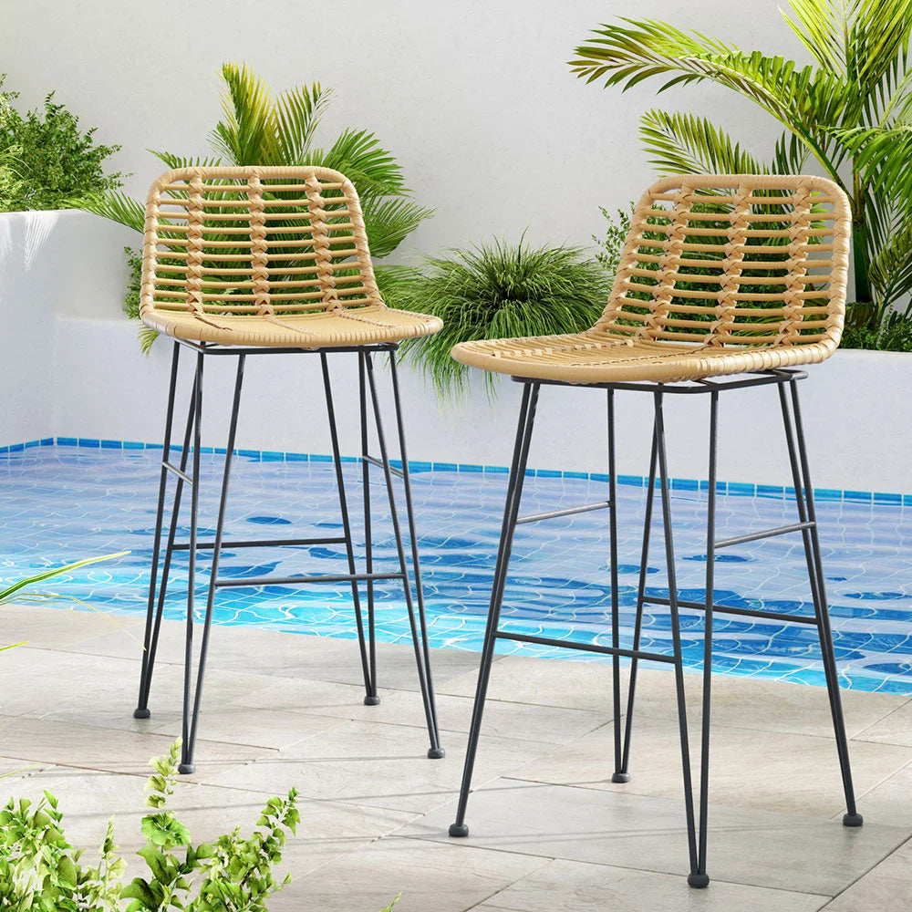 Outdoor Bar Stools Set of 2 Wicker Dining Rattan Chair
