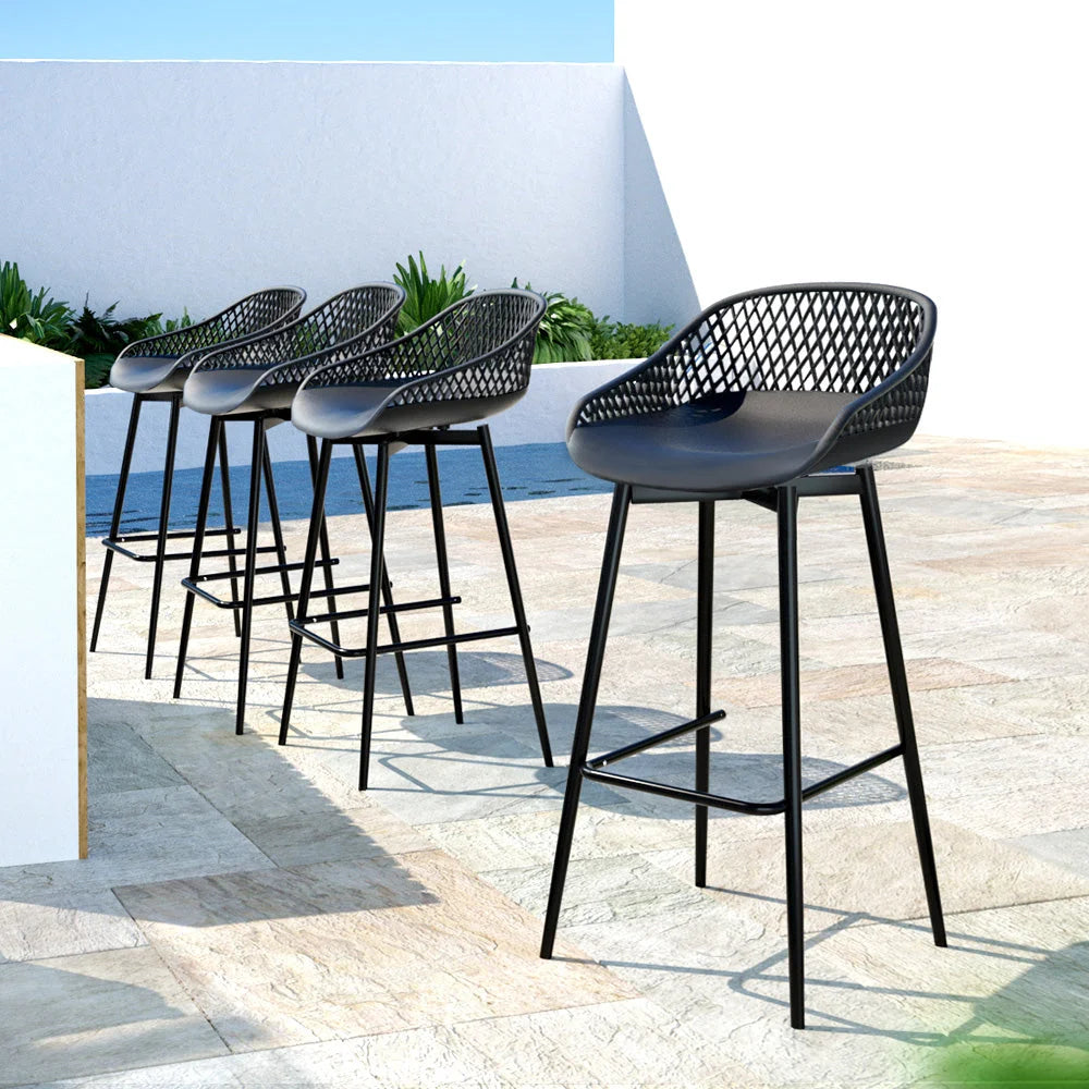 Outdoor Bar Stools Set of 4 Plastic Metal Dining Chair