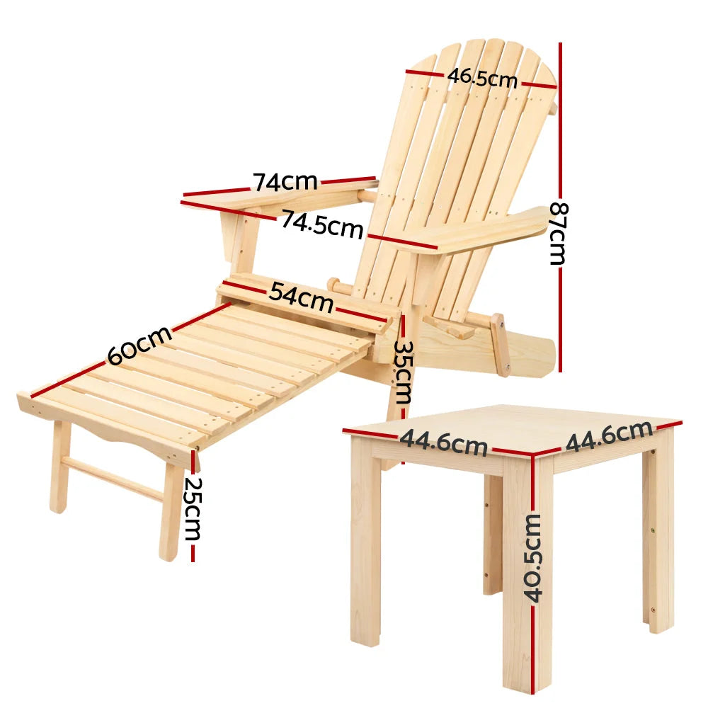 Outdoor Beach Chair and Table Set - 3 Piece - Outdoor