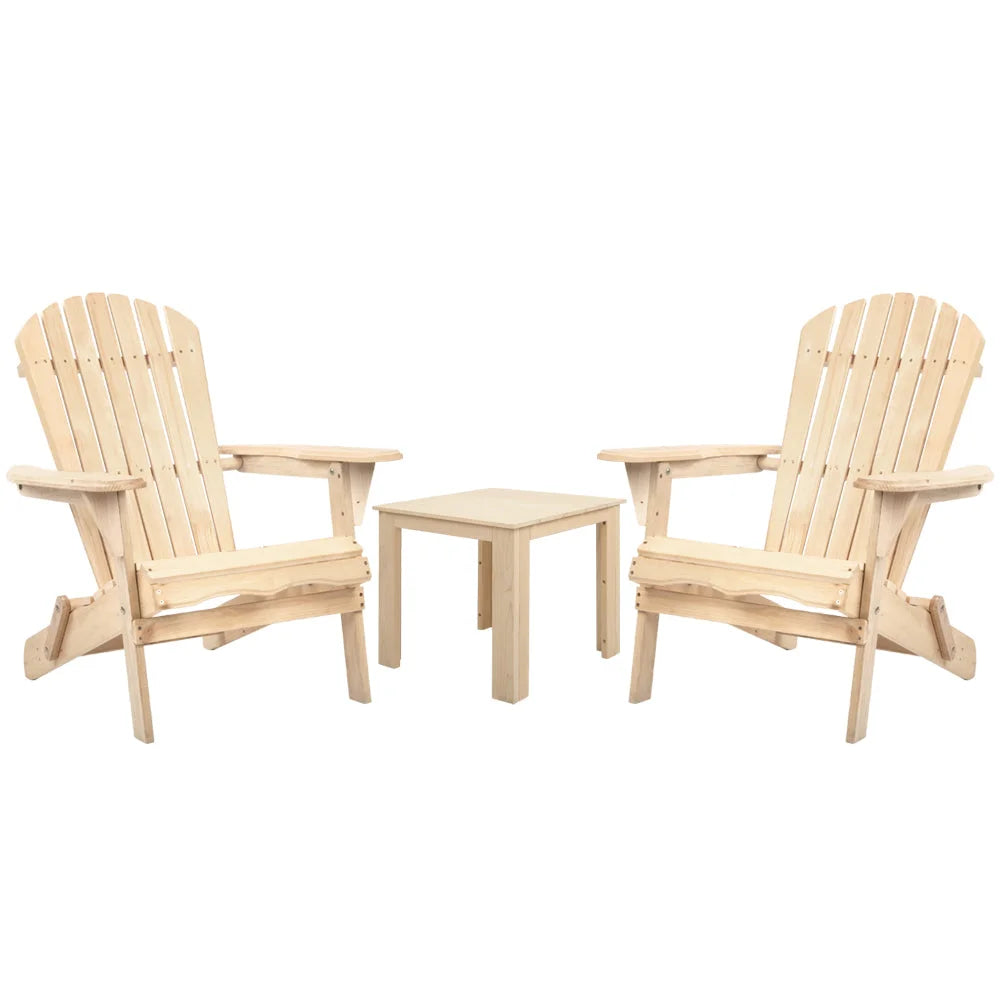 Outdoor Beach Chair and Table Set - 3 Piece Wooden - Outdoor