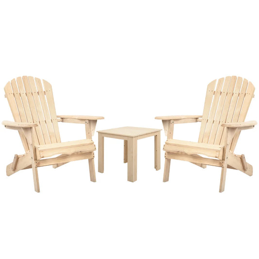Outdoor Beach Chair and Table Set - 3 Piece Wooden - Outdoor