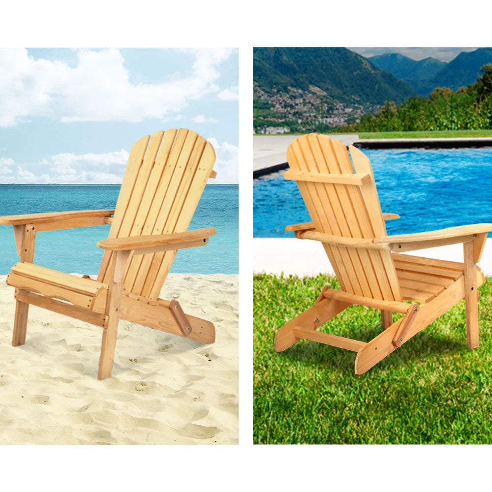 Outdoor Beach Chair and Table Set - 3 Piece Wooden - Outdoor