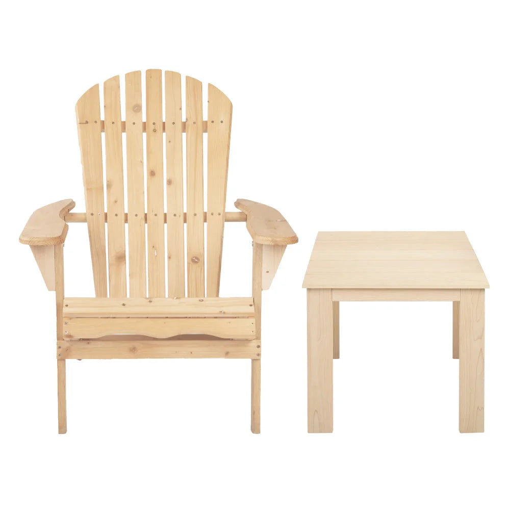 Outdoor Beach Chair and Table Set - 3 Piece Wooden - Outdoor