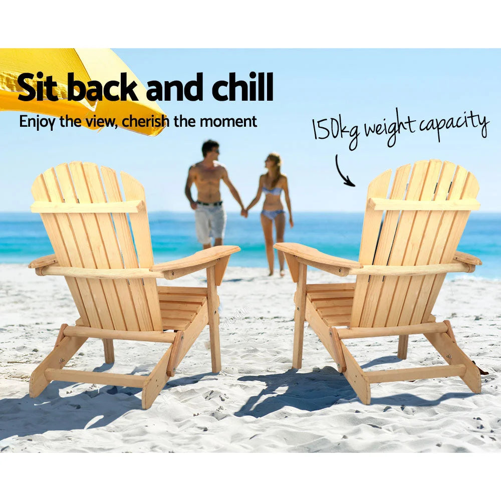 Outdoor Beach Chair and Table Set - 3 Piece Wooden - Outdoor