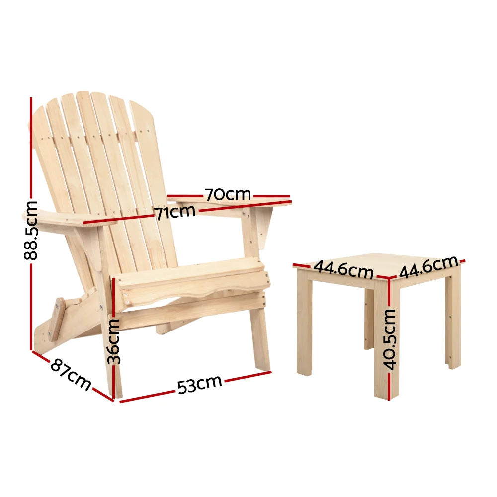 Outdoor Beach Chair and Table Set - 3 Piece Wooden - Outdoor