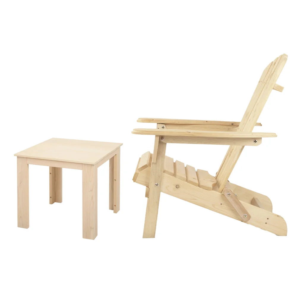 Outdoor Beach Chair and Table Set - 3 Piece Wooden - Outdoor