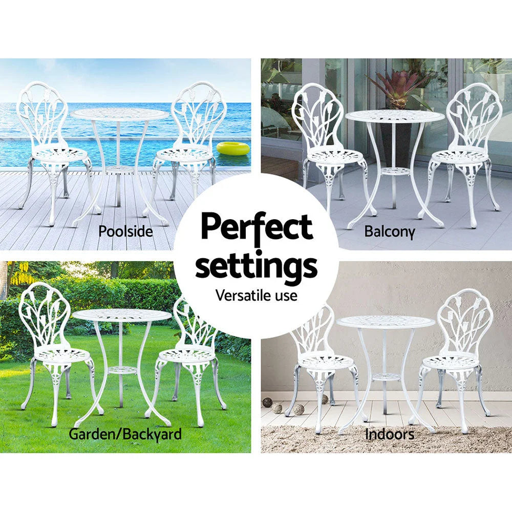 Outdoor Bistro Set 3PC Cast Aluminium Patio Table