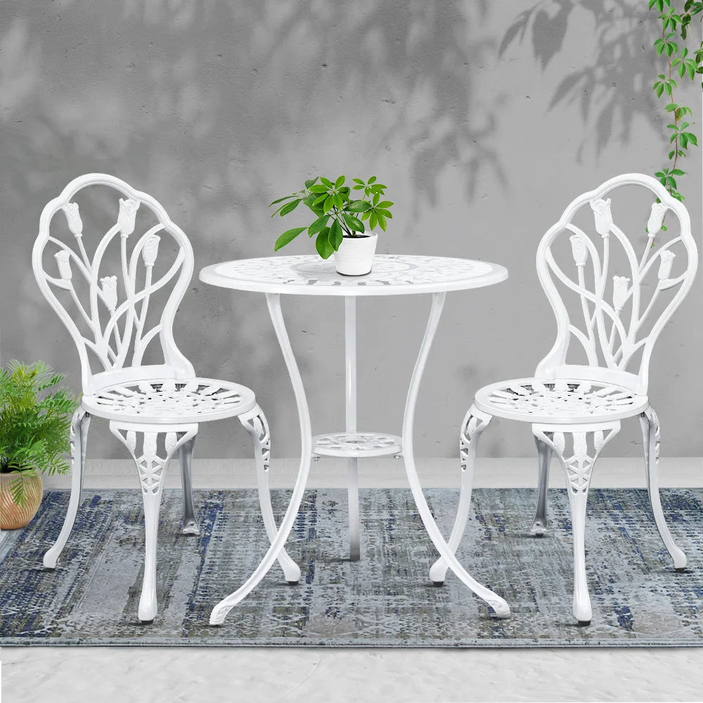 Outdoor Bistro Set 3PC Cast Aluminium Patio Table