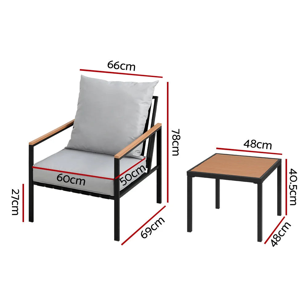Table with outdoor bistro lounge chairs patio