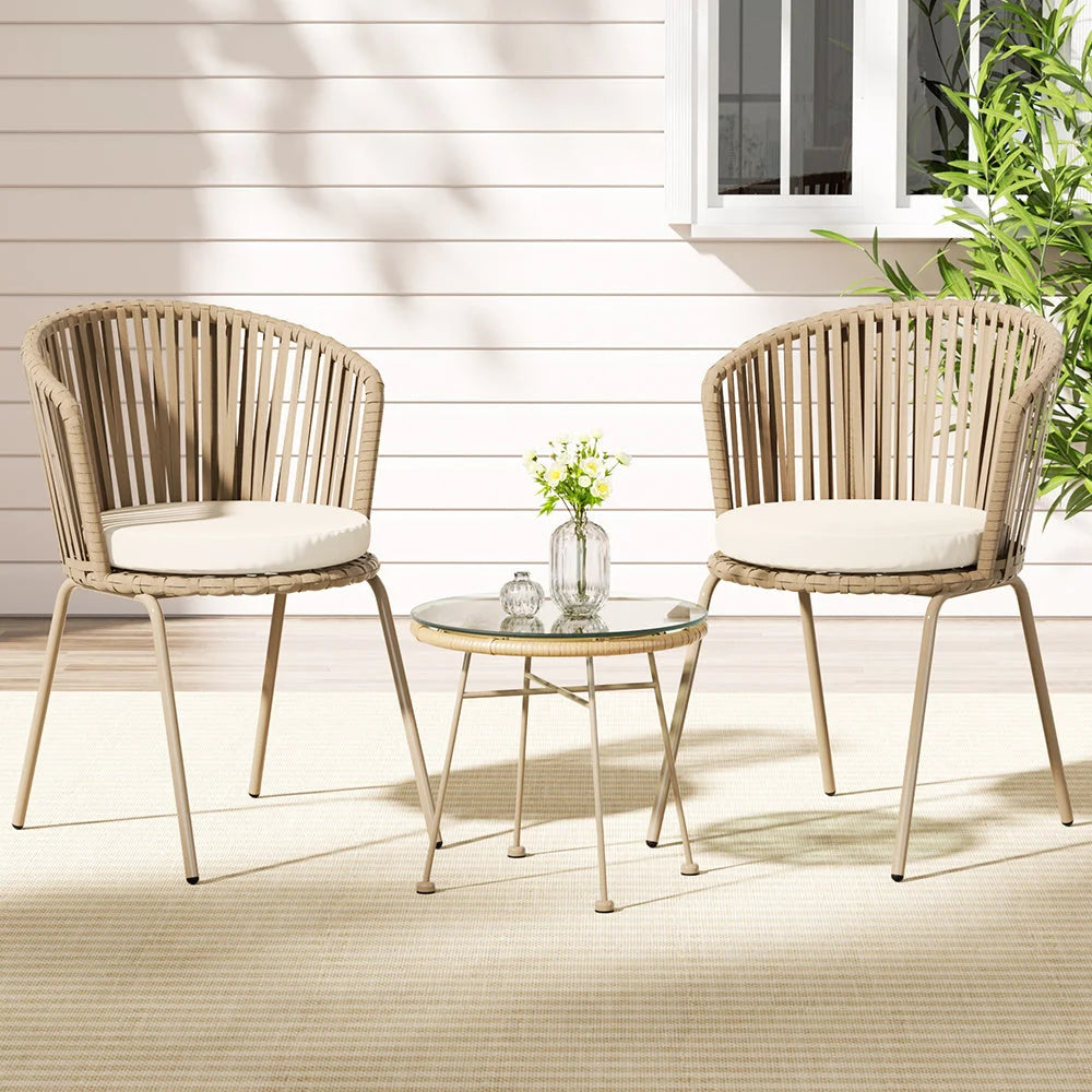Outdoor Bistro Set 3PC Patio Furniture Rope Setting Chairs