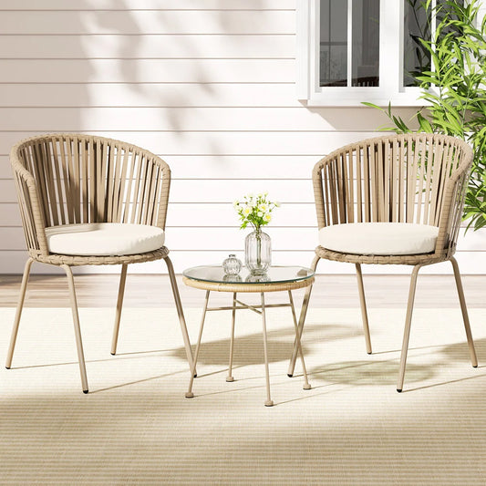 Outdoor Bistro Set 3PC Patio Furniture Rope Setting Chairs