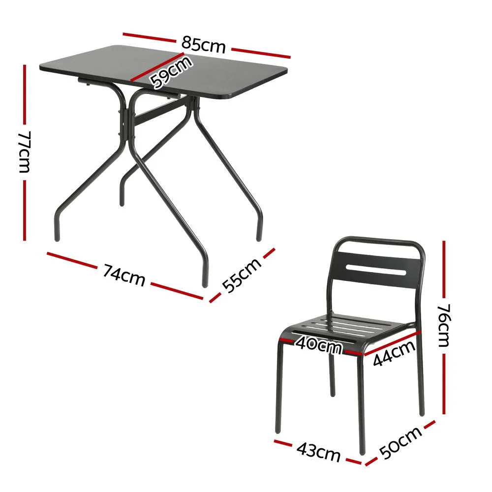 Outdoor Bistro Set 3PC Patio Furniture Steel Table