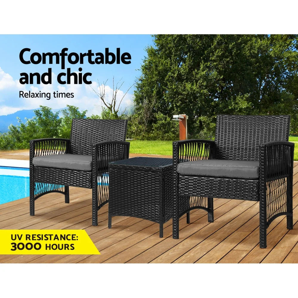 Outdoor Bistro Set 3PC Patio Furniture Wicker Dining Chairs