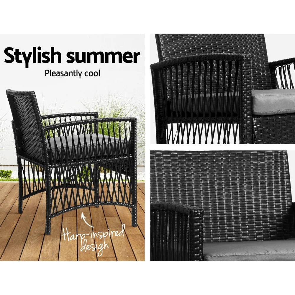 Outdoor Bistro Set 3PC Patio Furniture Wicker Dining Chairs