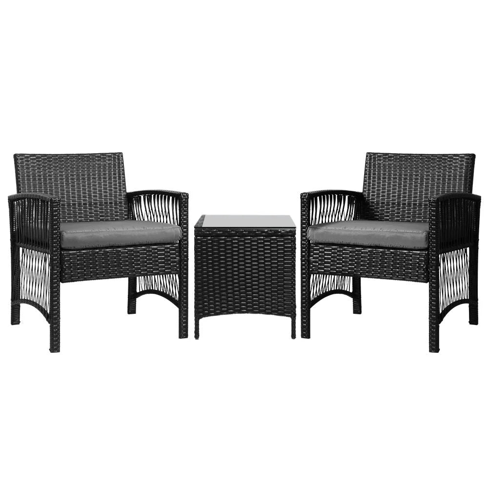 Outdoor Bistro Set 3PC Patio Furniture Wicker Dining Chairs