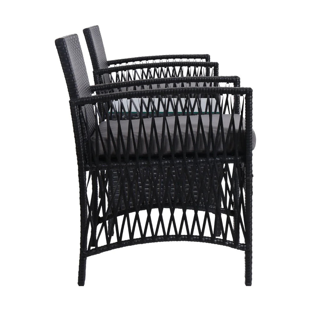 Dining table with outdoor bistro patio chairs