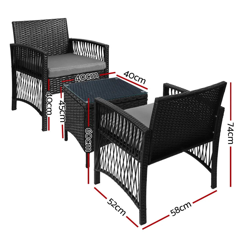 Outdoor Bistro Set 3PC Patio Furniture Wicker Dining Chairs